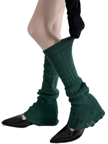 BRABOSTON 1 Paar weiche und gestrickte Beinwärmer im 90er-Jahre-Stil, gerippt, mit ausgestelltem Design für stilvolle Alltagskleidung, Retro-Beinstulpen, dunkelgrün, One size