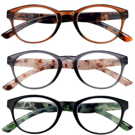 LookLux Round Reading Glasses Women, Retro Blue Light Reading Glasses, 3 Pack Reading Glasses for Women with Spring Hinges