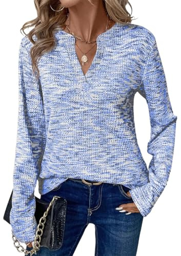 NobSuit Pullover Damen Herbst Strick Winter Feinstrickpullover Langarmshirt Waffelstoff Leicht Colorblock-Strickpullover Rundhals Casual Sweatshirt Oberteil Frau Longshirt Herbstmode mit weichem