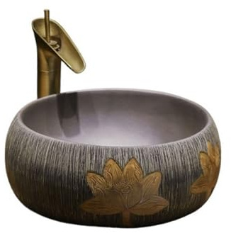 Lavandini da appoggio Lavabo da appoggio vintage quadrato spazzolato rotondo Lavelli bagno in ceramica di arte cinese