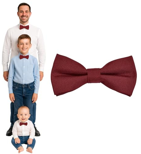 DonDon noeud papillon homme enfants garçons ou bébés Bordeaux mat, pré-noué et longueur réglable en coton gabardine - accessoire festif pour mariage, communion et cérémonie