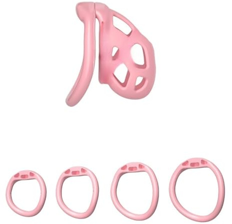 Male Pink Chastity Cage Chastity cage 3.0 Male Chastity Device with 4 Rings Penis Lightweight Resin Cock Cage for Man Penis Bondage Exercise Male Sex Toy (S)