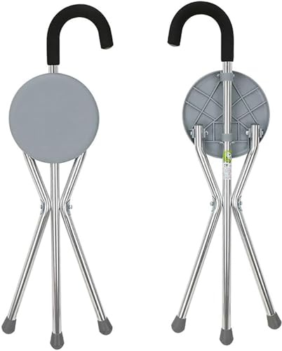 Bastone con Sgabello Pieghevole Aiuto Stampella con Treppiede Sedile Pieghevole Canna Leggero Aiuto Stampella con Treppiede Bastone for Sedile Antiscivolo Portatile