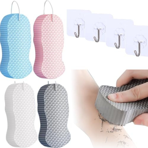 Body Scrub Sponge,Rinse Free Bath Sponges 2025 New Upgrade Magic Exfoliating Bath Sponge–Super Soft 3D Reusable Body Scrubber,Skin Exfoliator for Shower All Skin Types Adults (Pink+Blue+Gray+White)