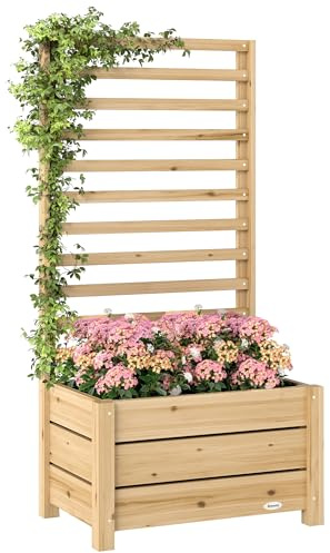 Outsunny Jardinière avec Treillis Drainage 60 x 39 x 120 cm Bois Naturel