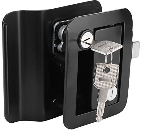 KUIDAMOS Serrure de Porte D'entrée de Camping-car, en Alliage de Zinc Durable, Taille Compacte pour Camping-car, Caravane, Poignée Intérieure et Extérieure pour, Yacht, Remorque, Maison, Noir, 8,9