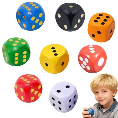 KRFWGUU 8 Pezzi Dadi In Legno, Ideali Per Giochi Da Tavolo, Puzzle E Altro (20 Mm) (Colori Assortiti)