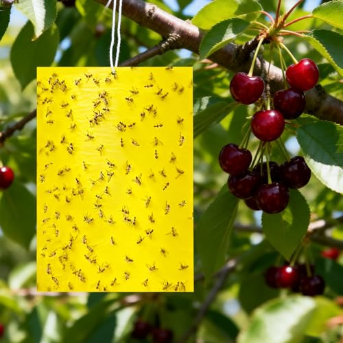 Piège Mouche Cerisier [40 PCS] 15x20 cm – Plaques Collantes Jaunes Double Face avec Film en Papier Facile à Retirer – Protection Écologique Jardin et Verger