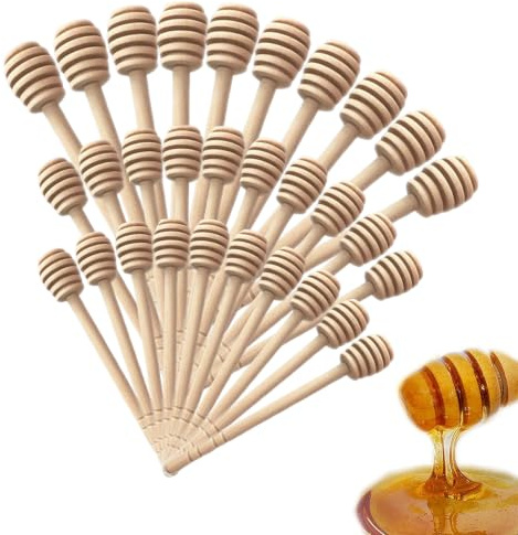 30PCS Wooden Honey Sticks, 8cm Honey Stirrer, Mini Stirring Stick for Drizzling Honey Jam Honey, Blended Honey Collecting and Stirring for Kitchen Use Party Favors Gift