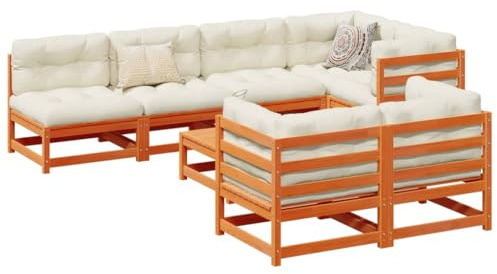Canapé de jardin modulaire en pin massif 8 pièces, ensemble de salon avec coussins, bronze cireux