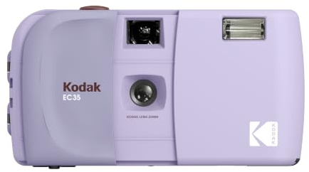 KODAK EC35 35 mm filmkamera, återanvändbar, fokusfri, inbyggd blinkning, glidskydd, nybörjarvänlig (film och AA-batteri ingår inte) (enkel, lavendel)
