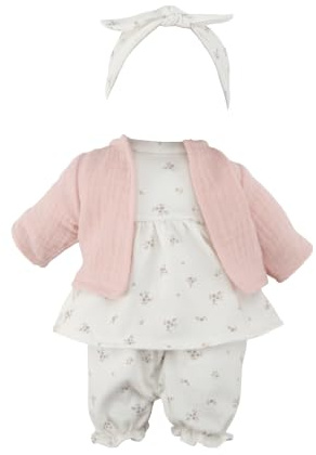 Little Dutch Puppenkleidung - 4-teiliges Set - Jacke Bluse Hose und Haarband - Kleidung für Babypuppen - für Puppen von 33-36 cm - White Meadows - weiß / rosa