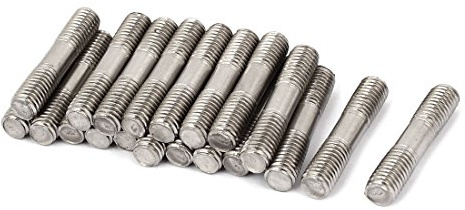 sourcing map 20 Stück Doppelend Gewindebolzen Zähne Stange Silber Ton M8x40mm aus 304 Edelstahl | Stange, 304 Edelstahl