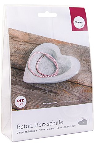 Rayher Betonschale „Herz“, ca. 14 cm, Bastelpackung, DIY-Set mit 2 Herzformen und hellgrauem Kreativ-Beton, Bastelbeton, Beton zum Basteln, Gießbeton, Kreativbeton, 34285000