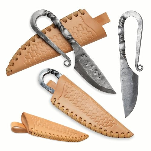Toferner Couteau à lame fixe de Couteau en acier Celtic - forgé à la main - Lame pointue ultra-tranchante - Étui en cuir authentique inclus
