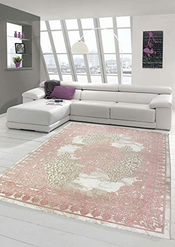 Wohnzimmerteppich mit Ornamenten Teppich Vintage in Rosa Beige Creme Größe 200 x 290 cm