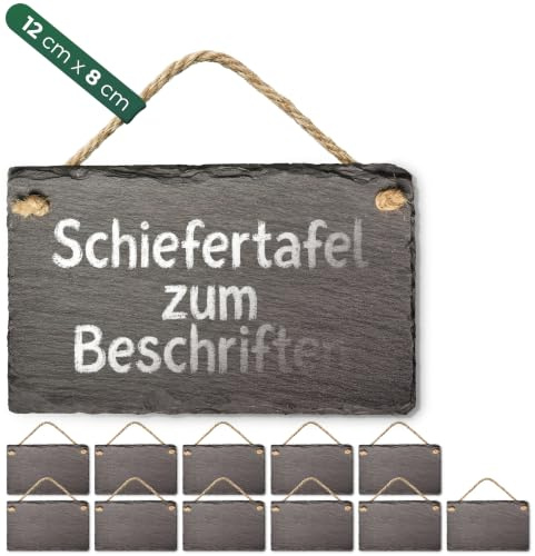 Schiefertafel zum Aufhängen mit Juteband Memotafel Kreidetafel Wandeko (12, 8 cm Tafel)