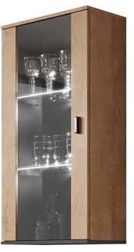 Mirjan24 Hängevitrine Soho S2, Vitrine Glasvitrine, Vitrinenschrank, Stauraumvitrine, Wohnzimmer, Highboard, Schrank (Eiche Lefkas/Eiche Lefkas + Schwarz, ohne Beleuchtung)