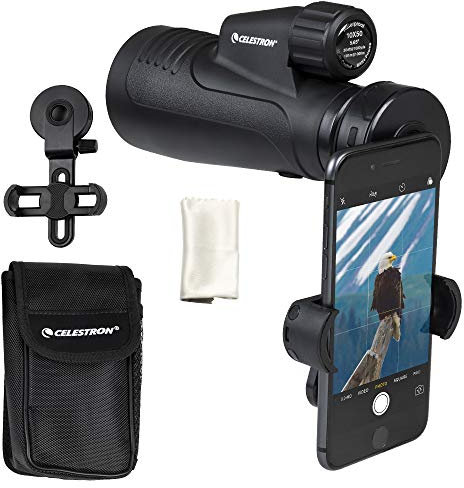 Celestron 72370 Outland X 10x50 Waterproof Monocular with Smartphone Adapter, Bluetooth Remote, Eyepiece Covers and Belt Case - Durable Housing, BaK-4 Prism Glass and Multi-Coated Optics, Black