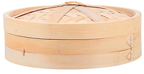 Cabilock Panier vapeur en bambou naturel de 30 cm avec couvercle, panier à vapeur oriental traditionnel pour viande, boulettes, bao bun dim sum