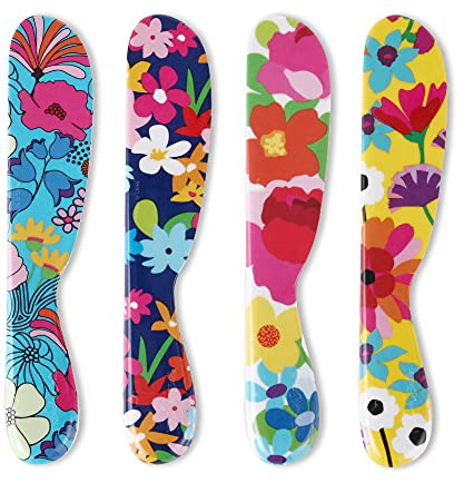 French Bull 6 Melamine Butter Spreader 4-Piece Set - Fun Vibrant Colorful Knives for Cream Cheese, Jam, Jelly, Mayo, Frosting, Sandwich-Shatterproof BPA Free Dishwasher Safe, 6-inch, Garden Florals