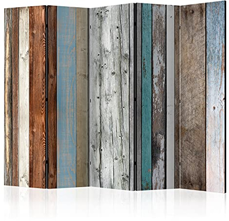 murando - Paravent Raumteiler Holzoptik, 225x172 cm, 5-teilig, Wohnzimmer | Mobiler Sichtschutz, sofort einsatzbereit, Holzrahmen, ideal fürs Wohnzimmer oder Büro, geruchsneutral, lichtbeständig