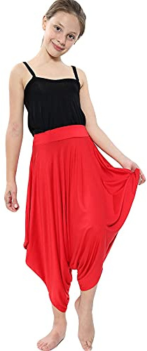 A2Z 4 Kids Girls Harem Trousers Ali Baba Pants Lightweight Tie Dye & Plain - Harem Skirt Red 11-12