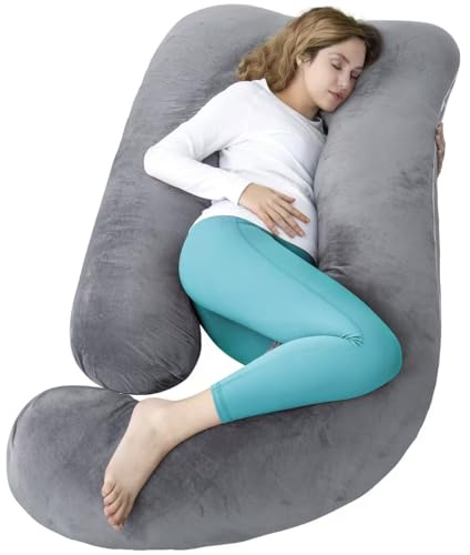 AMCATON 60 Inch Pregnancy Pillow for Sleeping, Extra Large U Shaped Body Pillow, Maternity Pillow for Pregnant Women with Velvet Cover (Dark Grey)