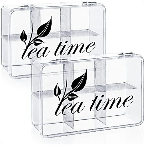 com-four® 2x Aufbewahrungsbox für Tee und Teebeutel - Teebox aus transparentem Kunststoff mit 6 Fächern - Teekiste zur Teeaufbewahrung (2 Stück - Teatime)