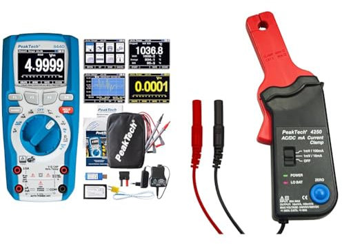 PeakTech 3440 – True RMS Digital Multimeter mit 4.0 Bluetooth & Grafik-Display CAT III 1000 V & P 4250 4250 - Stromzangen-Adapter für Multimeter bis zu 60 in AC/DC mit 4 mm Steckern - CAT III 300V