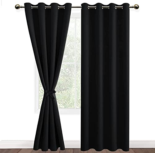 DWCN Gardinen Blickdichte Vorhänge Schlafzimmer Thermo Verdunklungsvorhänge | Schwarz, 200x140cm(HxB), Gardinen mit Ösen 2 Stücke Thermovorhang für Wohnzimmer Abdunkelnde Vorhänge
