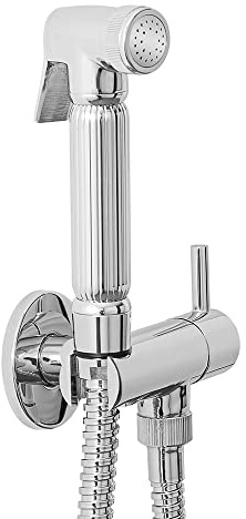 Inbagno Set Bidet Cromato Completo di doccetta igienica, Supporto con Presa Acqua e Rubinetto Arresto (Ottone Cromato)