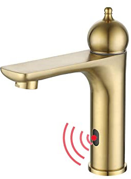 XJTNLB Robinet Infrarouge Lavabo Robinet Automatique Lave Main Or Brossé, Robinets de Lavabo pour Salle de Bain