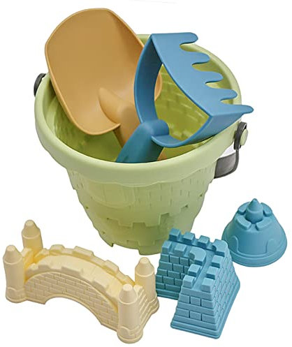 JAWSEU 6 Pièces Jouets de Plage, Jouet de Sable Enfant en Forme de Château de Sable avec Seau Plage, Pelle Jeux de Plage Enfant Jeux Sable Cadeau pour Enfants Garcon Fille