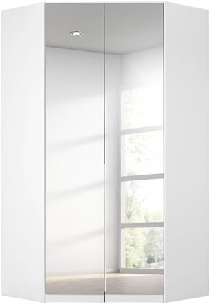 Rauch Möbel Alabama, Kleiderschrank für Schlafzimmer, Kinderzimmer, Wohnzimmer, Garderobe, Flur, Eckschrank 2-türig, Spiegel, Farbe Weiß, Breite 117 cm