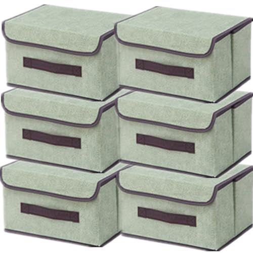 NCRGB 6 Stück Stoff Faltbare Aufbewahrungsboxen mit Deckel 26×19×16cm,Stoffaufbewahrungsbehälter mit Deckel,Kleiderschrank Organizer für Kleideraufbewahrung,Raumorganisation-Hellgrün