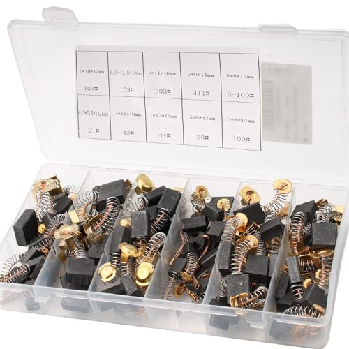 RUNCCI-YUN 100PCS 10 tailles Balai Charbon Moteur Electrique Balais en Charbon Universel Charbon pour Perceuse Charbon pour Machine Electrique Brosses de Carbone pour Ponceuses, Scies Circulaires