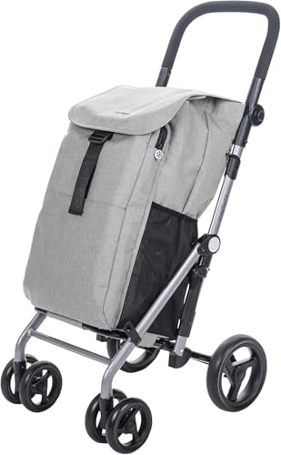 Carlett - Classic Duo | Carro de la Compra Plegable con Gancho de Regalo | Carrito de Supermercado Resistente | 4 Ruedas | Manillar Regulable con Freno|Gris