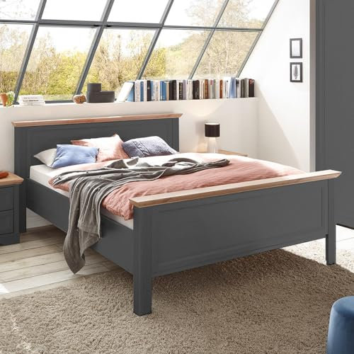 Lomadox Doppelbett Bett 160x200 cm Graphit mit Eiche