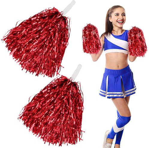 Cheerleader Pompons Mit Handle Pompoms Cheerleading Cheerleader Pompons | Handblumen Pompons Cheerleader Für Sportveranstaltungen Tanz Party Ballspiele Karnevalspartys Verwendet 2Stk Rot