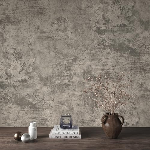 JSEVEM 48×118 Extra Wide Thick Light Brown Grey Concrete Wallpaper Peel and Stick Industrial Brown Gray Concrete Cement Contact Paper Vinyl Adhesive Stickers for Kitchen Countertops Bedroom Walls