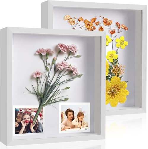 MUUKAIII 2er 3D Bilderrahmen 25 x 25 cm - 3D Objektrahmen Tiefer 3cm - 3D Bilderrahmen zum Befüllen - Objektrahmen Shadow Box - 3D Rahmen für Objekte,Blumen,Hochzeitsstrauß oder Erinnerungsstücke