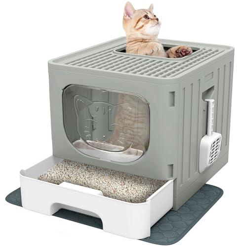 YITAHOME Caja de Arena para Gatos con Capucha, diseño Cerrado a Prueba de Salpicaduras, Inodoro Grande para Mascotas con cajón extraíble y Cuchara, Bandeja para Gatos Que Ahorra Espacio (Gris)