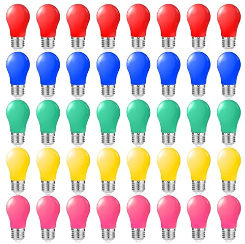 Suncan 40er Set E27 Farbige LED Leuchtmittel Birnenform 1W,Bunte Glühbirnen E27, Gemischt Rot Gelb Grün Blau Rosa, Farbige Party Glühbirnen,AC 230V