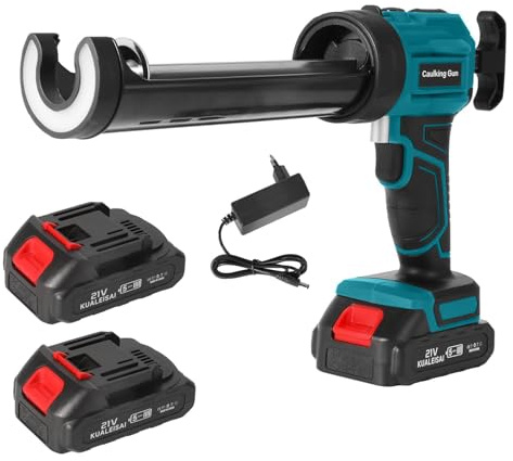 Pistola de silicona eléctrica de 21 V, pistolas de pegamento eléctricas con 4 velocidades ajustables, pistola de silicona con LED, 300 ml pistola de cartucho inalámbrica para calafatear, relleno (2