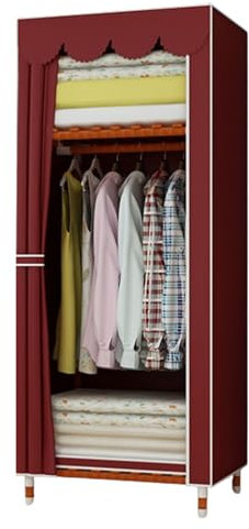 Generisch Tragbares Kleiderschrankregal, Stabiler Kleiderschrank, tragbarer Kinderschrank, Holzrahmen, Stoff-Kleideraufbewahrungsorganizer für Schlafzimmer und Wohnzimmer (rot)