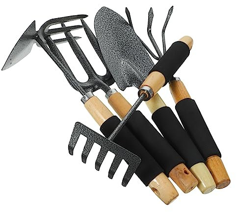 Yardwe Ensemble D'outils de Jardin 5 Pièces en Acier Inoxydable Râteau à Main et Binette pour Plantation et Désherbage en Extérieur