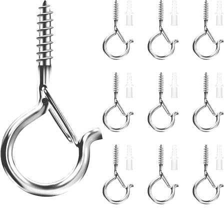 Qobobo 30 Stücke Schraubhaken, Schwarz Haken zum Schrauben Edelstahl Schraubhaken mit Sicherung mit Dübel Haken für Lichterkette Topfplanzen Aussen (Silber) | Schraubhaken mit Sicherung Haken für Lichterkette Topfplanzen Aussen Weihnachtsdekoration, Haken mit Gewinde
