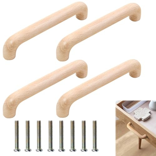Piuluvor® 4 Stück Schrankgriffe Holz Möbelgriffe 128mm Lochabstand Holz Türgriffe Küchen Griffe Möbel Küchengriffe Holzgriffe Schrank Griff Stangengriff Schubladengriffe