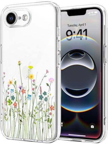 Unov Hülle für iPhone 17e / 16e, Hülle Klar mit Motiv, Blumen Blumenstrauß | Transparente Schlank Guter Halt, Rutschfest Prägung Muster, Stoßfest Schützende, Erhöhter Kameraschutz, Kratzfest Weich TPU